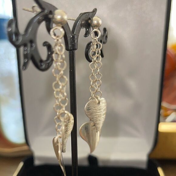 Sterling silver long leaf dangle earrings - Picture 4 of 4